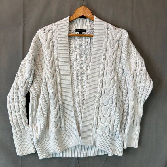 Banana Republic Women’s Cable Knit Cardigan Sweater Large Ivory Wool Blend - Picture 1 of 6